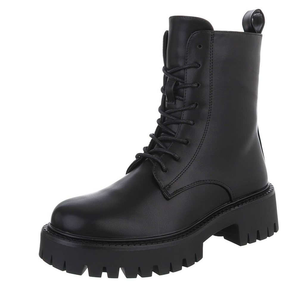 Ital-Design Stylischer Damenstiefel mit robuster Sohle für Wintertage Plateaustiefelette (90169453) Blockabsatz Stiefeletten in Schwarz