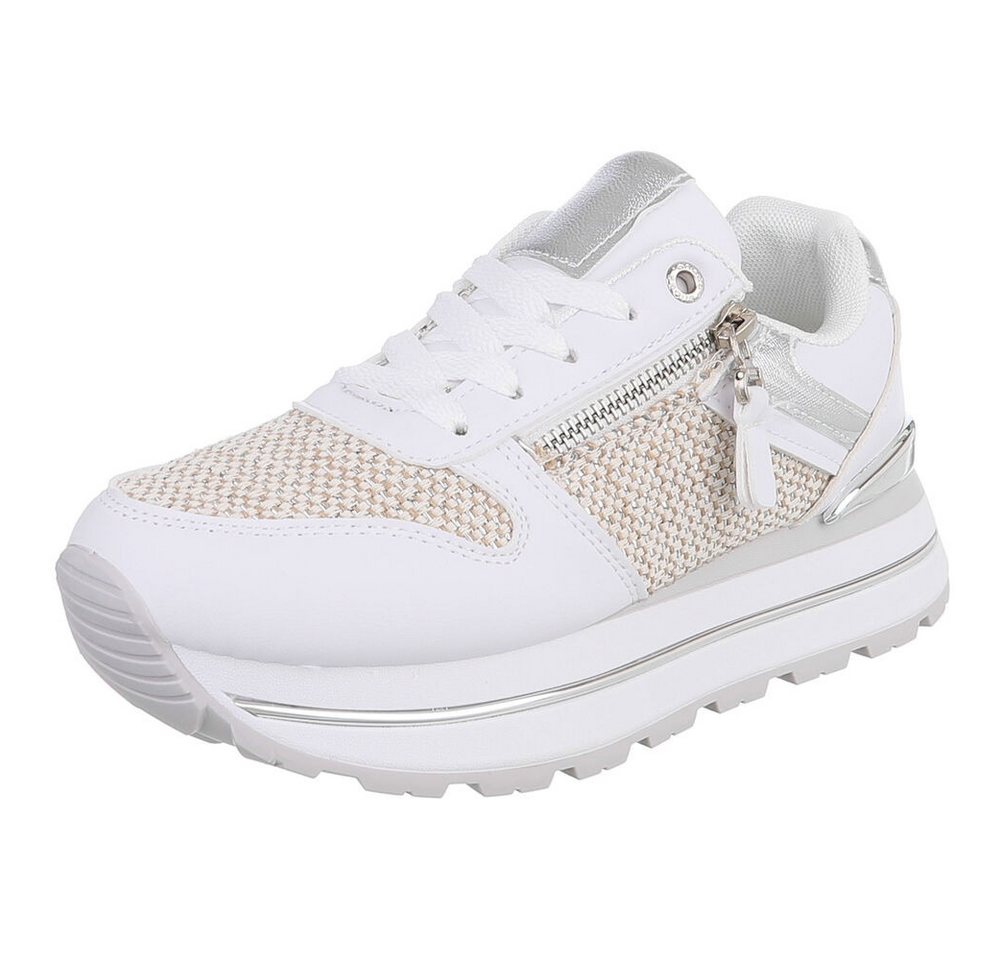 Ital-Design Stylischer Sneaker mit Reißverschluss für Damen Sneaker (91260950) Keilabsatz/Wedge Sneakers Low in Weiß