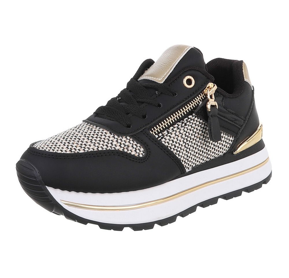 Ital-Design Stylischer Sneaker mit Reißverschluss für Damen Sneaker (91260958) Keilabsatz/Wedge Sneakers Low in Schwarz