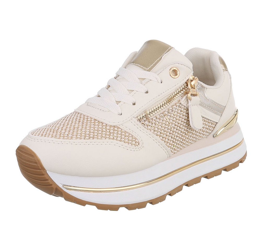 Ital-Design Stylischer Sneaker mit Reißverschluss für Damen Sneaker (91260965) Keilabsatz/Wedge Sneakers Low in Beige
