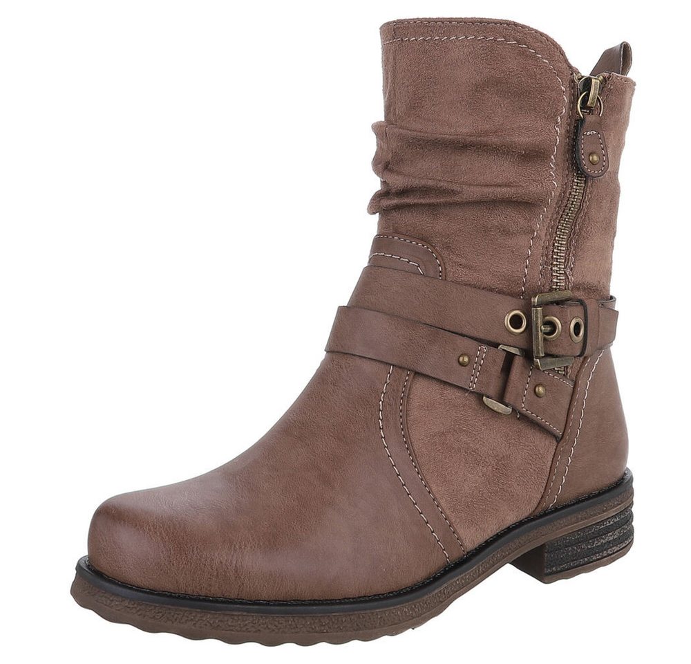 Ital-Design Stylischer Stretch-Stiefel mit Schnalle und Reißverschluss Stiefelette (90109985) Blockabsatz Western- & Bikerboots in Hellbraun