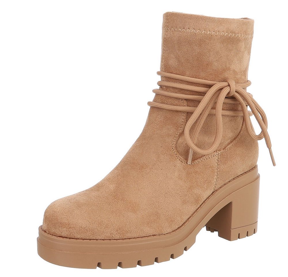 Ital-Design Stylish Blockabsatz Boot mit Schnürung für Damen Plateaustiefelette (90482776) Blockabsatz Stiefeletten in Camel