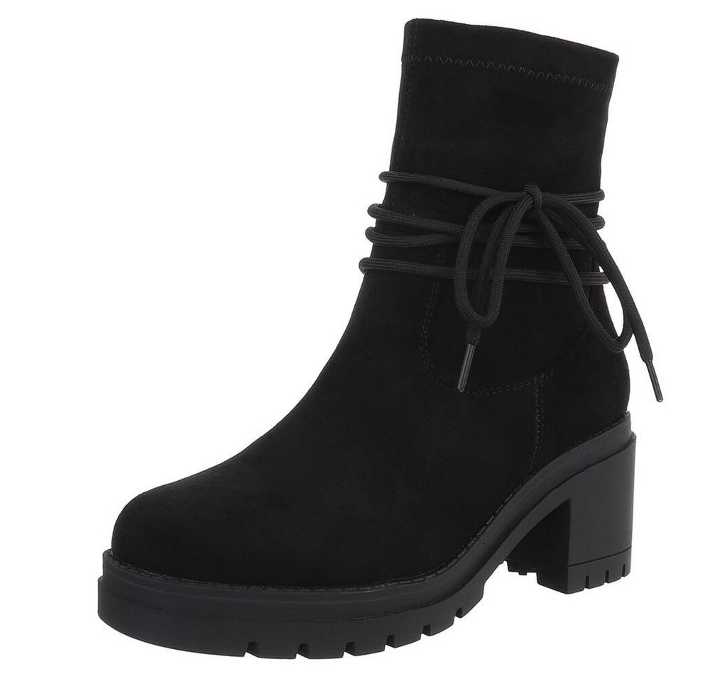Ital-Design Stylish Blockabsatz Boot mit Schnürung für Damen Plateaustiefelette (90482779) Blockabsatz Stiefeletten in Schwarz
