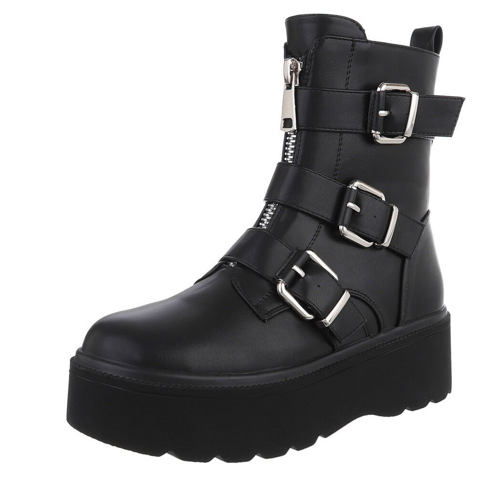 Ital-Design Trendige Boots mit Plateau und Schnallen für Damen Plateaustiefelette (90514863) Flach Stiefeletten in Schwarz