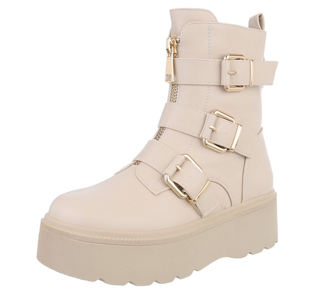 Ital-Design Trendige Boots mit Plateau und Schnallen für Damen Plateaustiefelette (90514869) Flach Stiefeletten in Beige