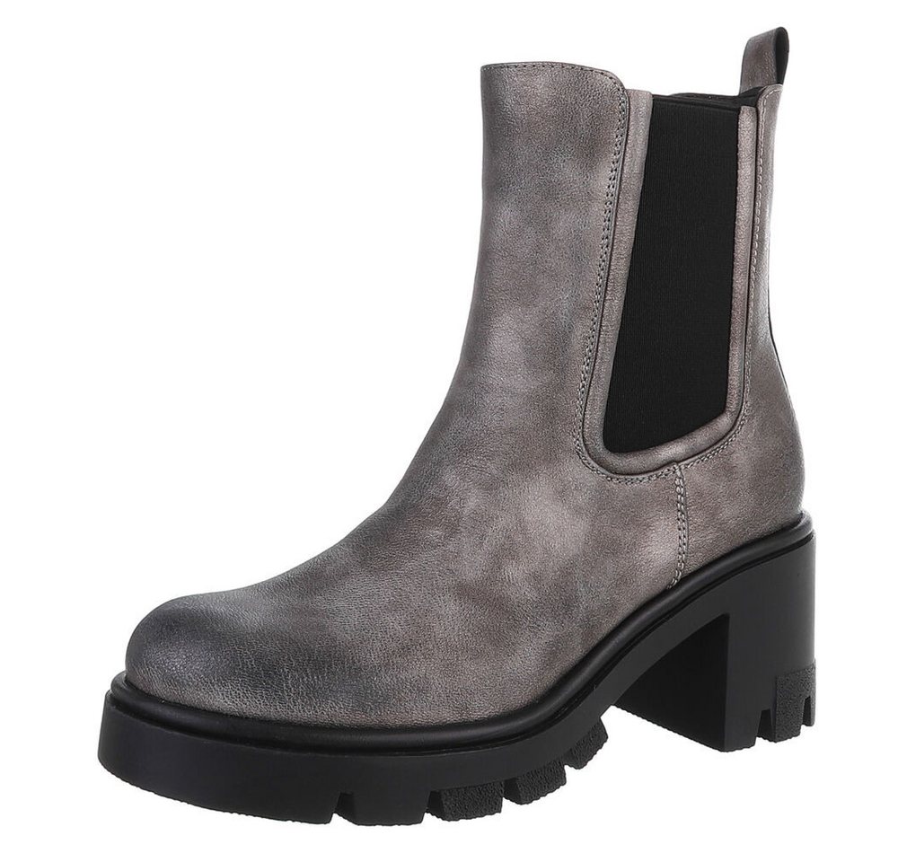 Ital-Design Trendige Chelsea-Boots mit Blockabsatz für Damen Plateaustiefelette (90649114) Blockabsatz Stiefeletten in Grau