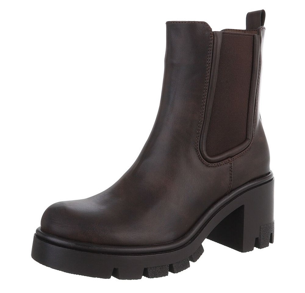 Ital-Design Trendige Chelsea-Boots mit Blockabsatz für Damen Plateaustiefelette (90649119) Blockabsatz Stiefeletten in Dunkelbraun