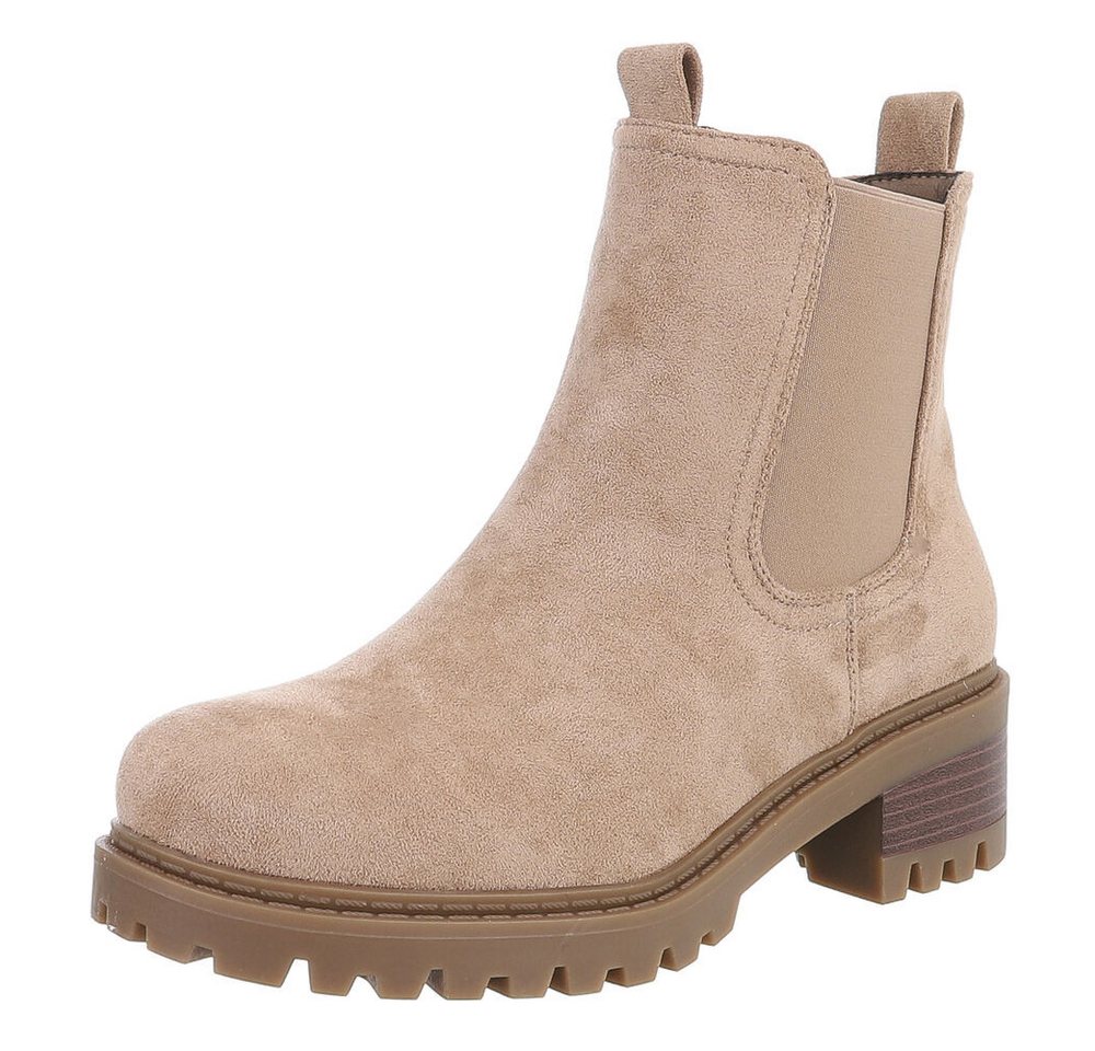 Ital-Design Trendige Chelsea Boots mit elastischen Einsätzen für Damen Chelseaboots (90417873) Blockabsatz Stiefeletten in Hellbraun