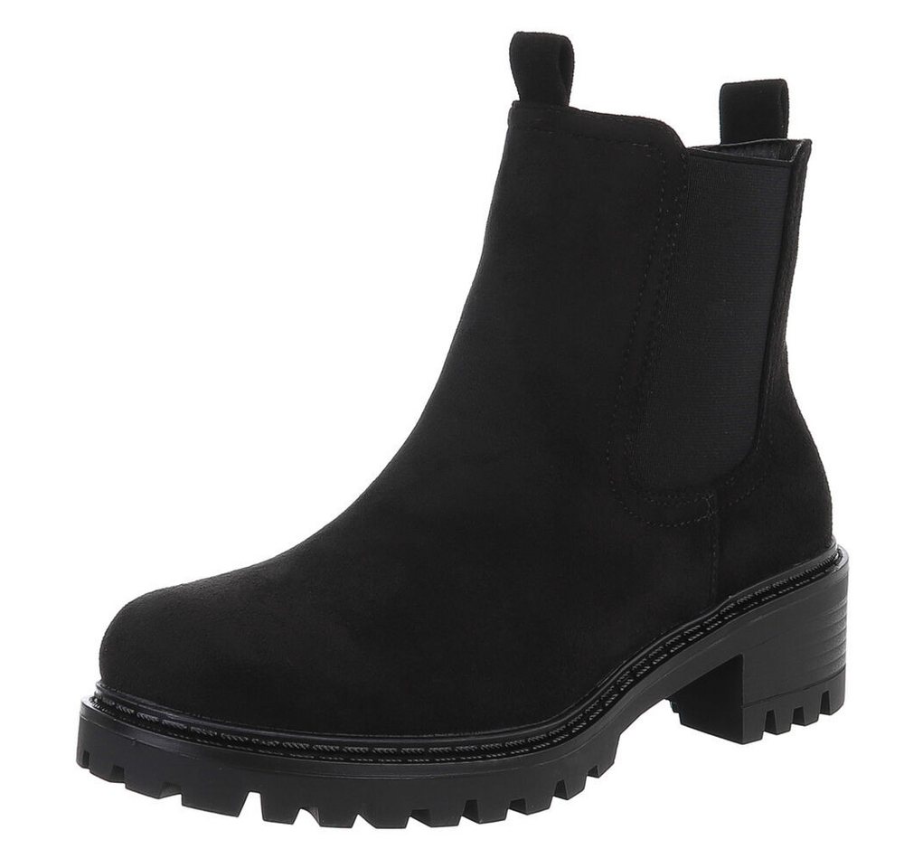 Ital-Design Trendige Chelsea Boots mit elastischen Einsätzen für Damen Chelseaboots (90417879) Blockabsatz Stiefeletten in Schwarz