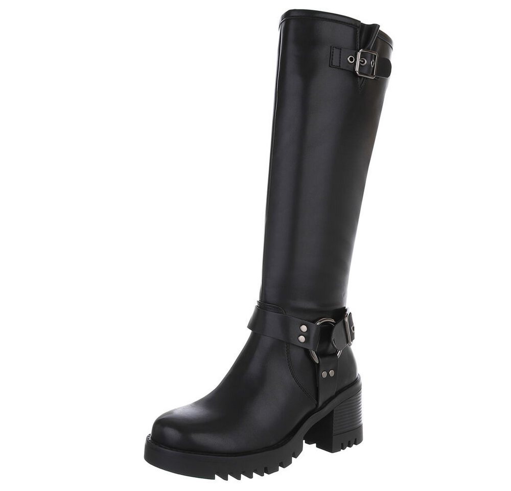 Ital-Design Trendige Chelsea Boots mit markanter Sohle für Damen Bikerboots (90152899) Blockabsatz Stiefel in Schwarz