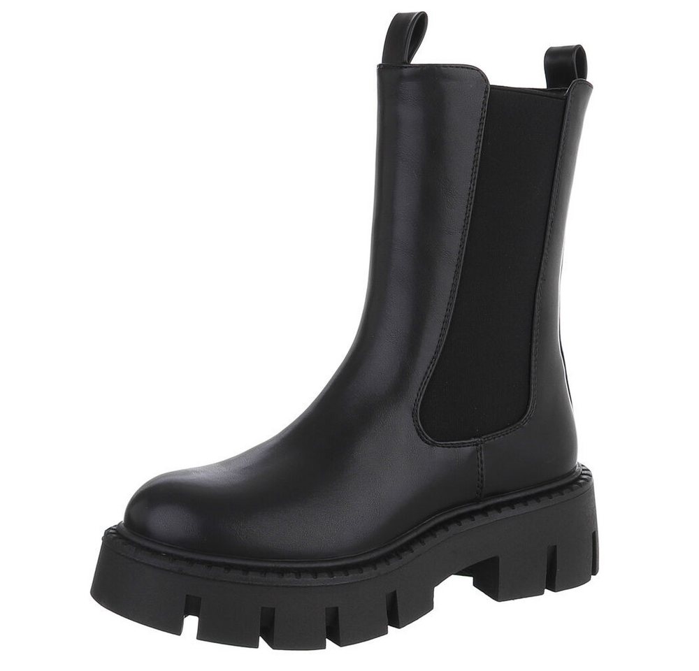 Ital-Design Trendige Chelsea Boots mit markanter Sohle für Damen Plateaustiefelette (90152887) Blockabsatz Stiefeletten in Schwarz