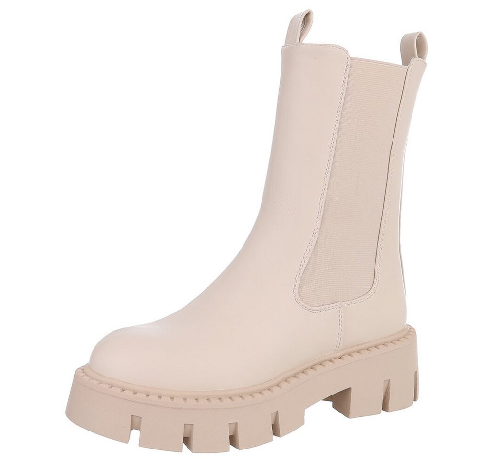 Ital-Design Trendige Chelsea Boots mit markanter Sohle für Damen Plateaustiefelette (90152894) Blockabsatz Stiefeletten in Beige