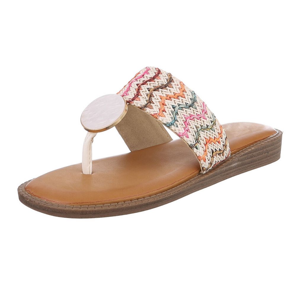 Ital-Design Trendige Damen-Sandalen mit goldener Applikation, Sommer Zehentrenner (89368737) Keilabsatz/Wedge Zehentrenner in Weiß