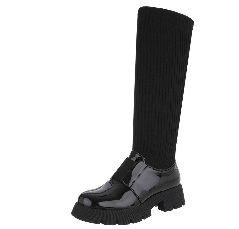 Ital-Design Trendige Damen Stiefel mit hohem Schaft und Komfort Plateaustiefel (90542757) Blockabsatz Stiefel in Schwarz