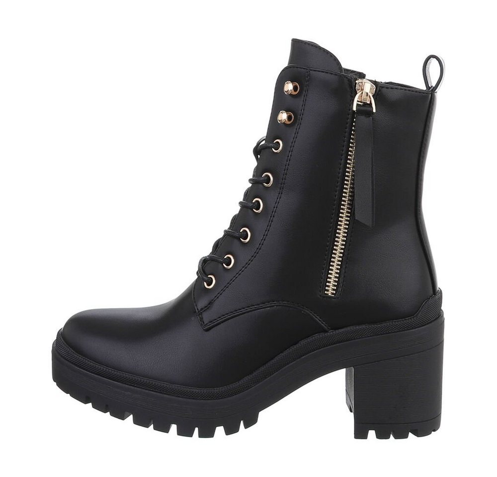Ital-Design Trendige Stiefeletten mit Reißverschluss und Schnürung Schnürstiefelette (84338042) Blockabsatz High-Heel Stiefeletten in Schwarz