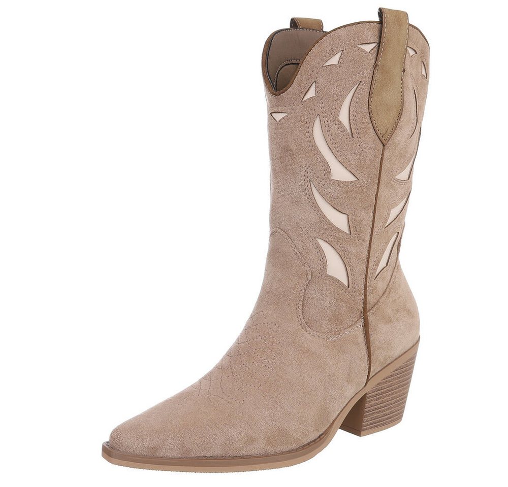 Ital-Design Trendige Westernstiefel mit Detailstickerei und Komfort Westernstiefel (90755942) Blockabsatz Stiefel in Hellbraun