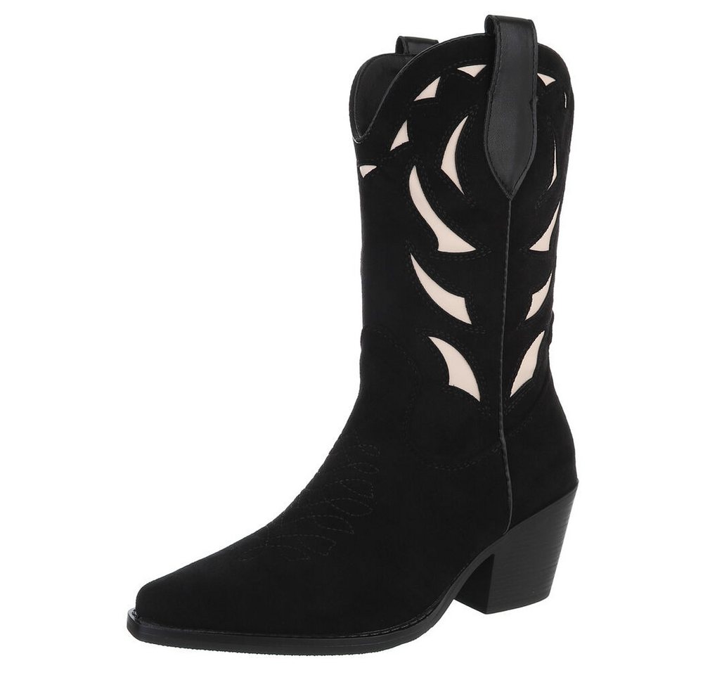 Ital-Design Trendige Westernstiefel mit Detailstickerei und Komfort Westernstiefel (90755949) Blockabsatz Stiefel in Schwarz