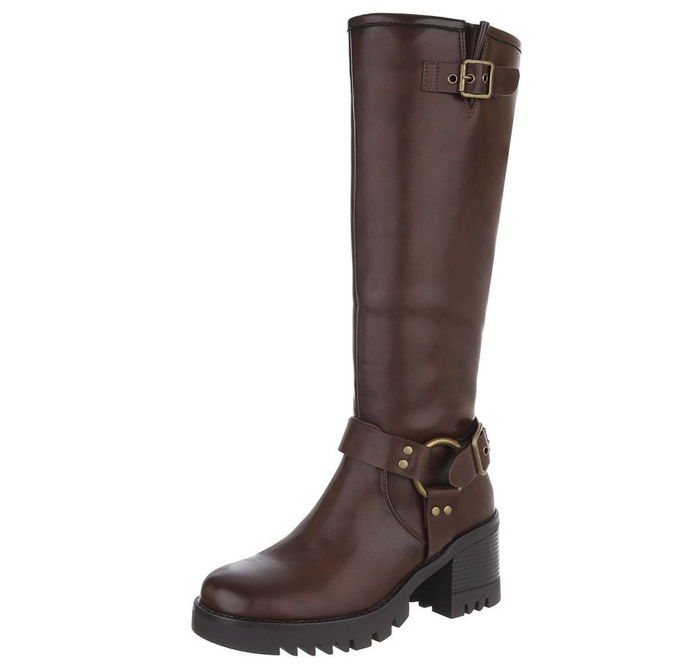 Ital-Design Trendige Winterstiefel mit Blockabsatz und Schnalle Bikerboots (90109776) Blockabsatz Stiefel in Braun