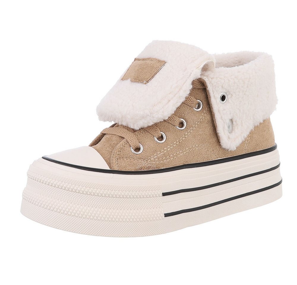 Ital-Design Trendy Freizeitschuh mit gefüttertem Knöchel und Komfort Sneakerboots (90458091) Flach Sneakers High in Hellbraun