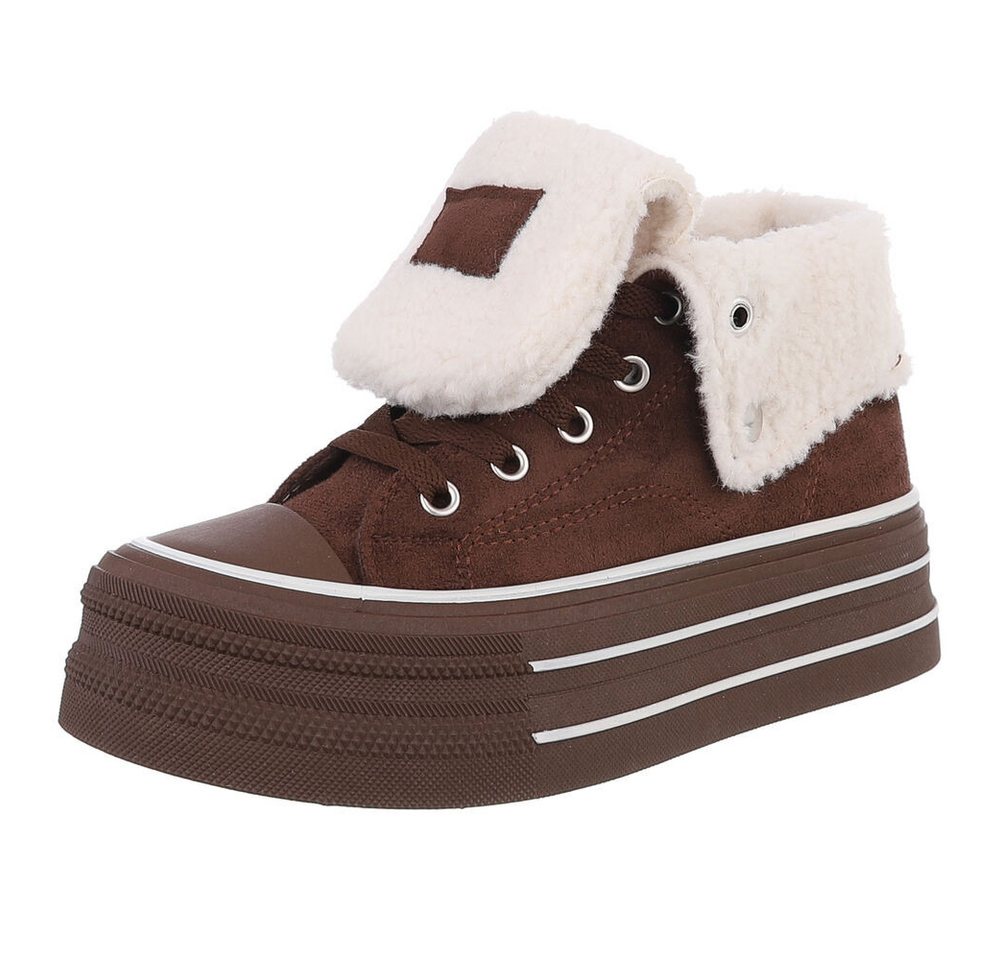 Ital-Design Trendy Freizeitschuh mit gefüttertem Knöchel und Komfort Sneakerboots (90458097) Flach Sneakers High in Braun
