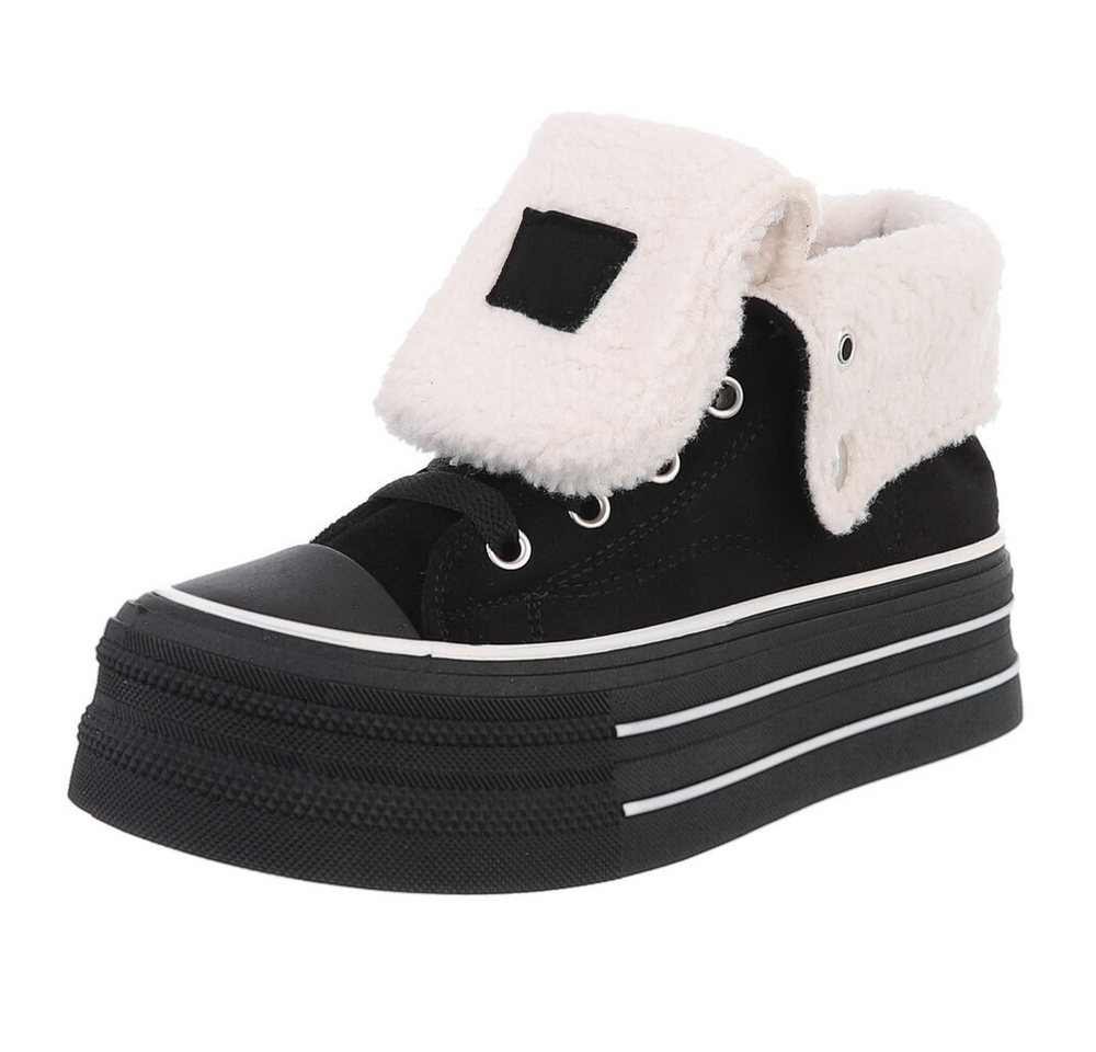 Ital-Design Trendy Freizeitschuh mit gefüttertem Knöchel und Komfort Sneakerboots (90458107) Flach Sneakers High in Schwarz