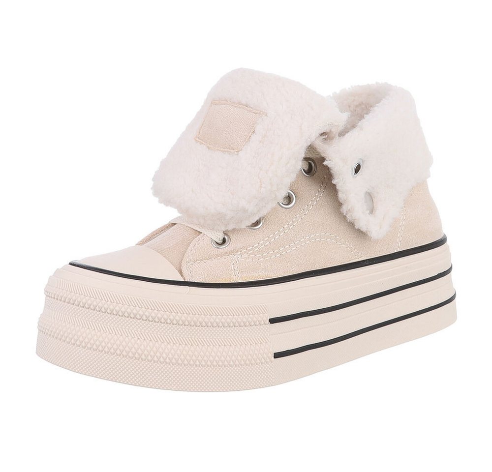 Ital-Design Trendy Freizeitschuh mit gefüttertem Knöchel und Komfort Sneakerboots (90458111) Flach Sneakers High in Beige