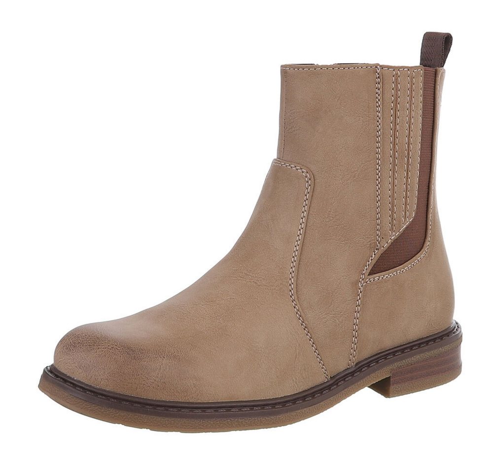 Ital-Design Vielseitige Damen Stiefel mit elastischen Einsätzen Stiefelette (90649012) Blockabsatz Chelsea Boots in Hellbraun