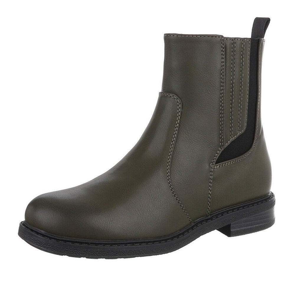 Ital-Design Vielseitige Damen Stiefel mit elastischen Einsätzen Stiefelette (90649019) Blockabsatz Chelsea Boots in Grün