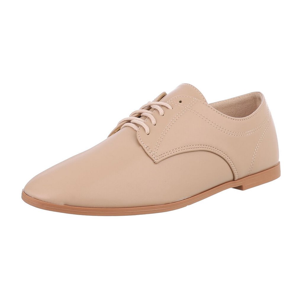 Ital-Design Vielseitige Elegante Schuhe für jeden Anlass Schnürschuh (89092090) Blockabsatz Schnürer in Beige