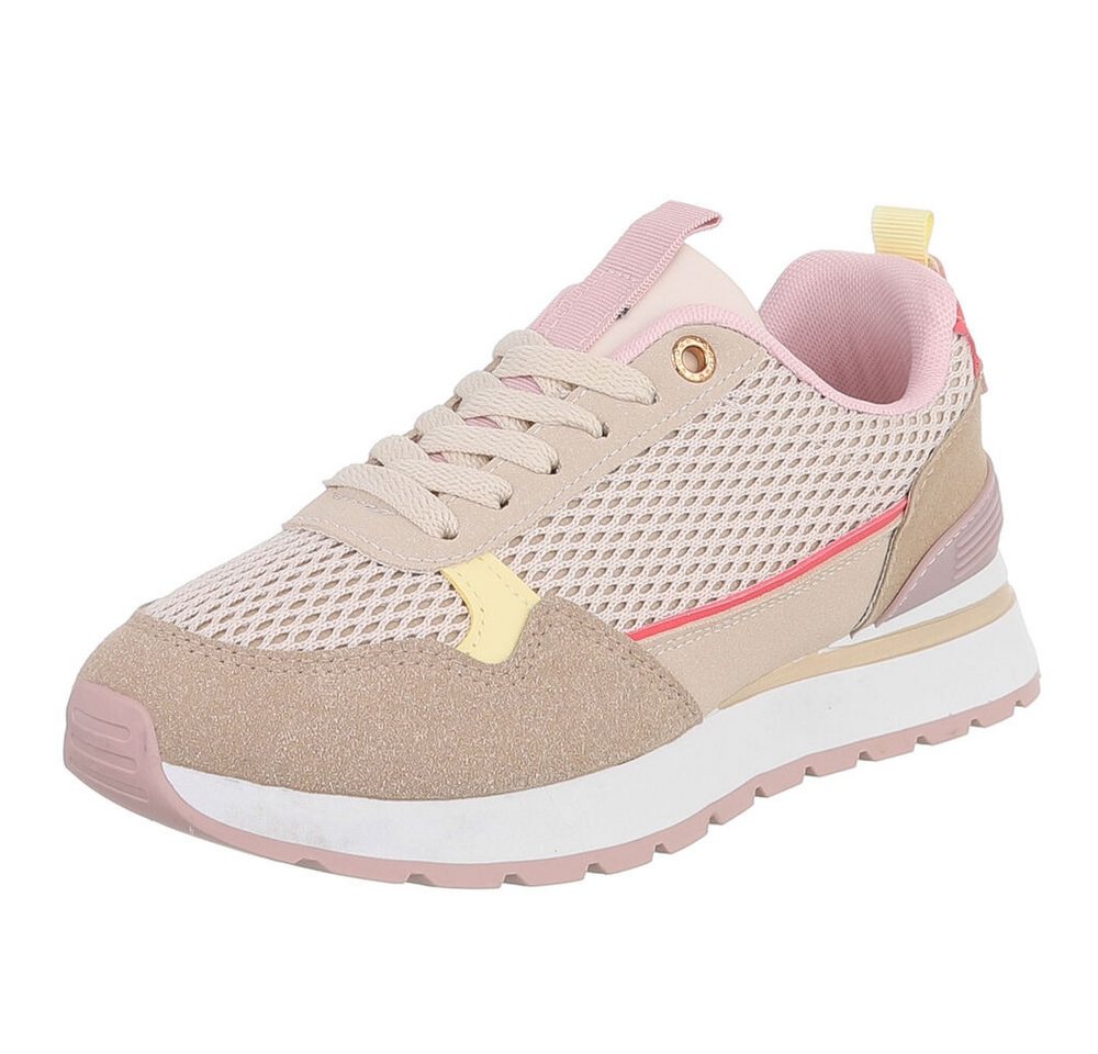 Ital-Design Vielseitige Sneakers für Damen mit atmungsaktivem Mesh-Design Sneaker (91116892) Flach Sneakers Low in Hellbraun