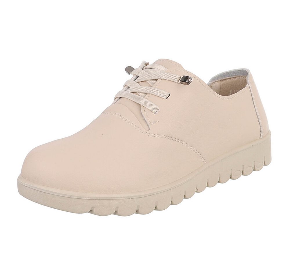 Ital-Design Vielseitiger Freizeitschuh mit hohem Tragekomfort für Damen Schnürschuh (91554600) Flach Schnürer in Creme