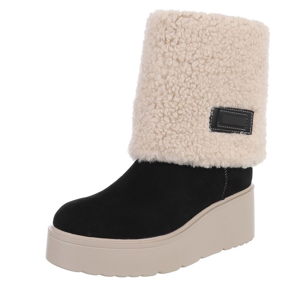 Ital-Design Wärmende Plateau-Stiefel mit flauschigem Schaft für Damen Plateaustiefelette (90851760) Keilabsatz/Wedge Stiefeletten in Schwarz