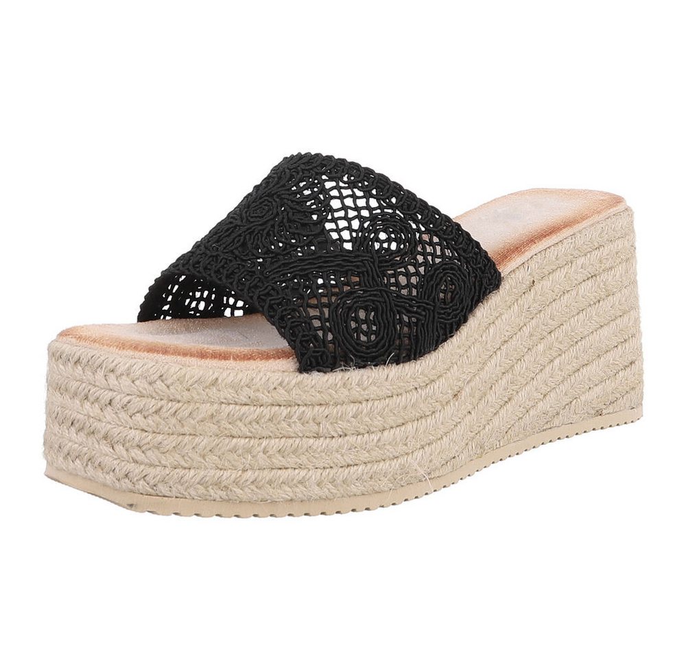 Ital-Design Wedge-Pantoletten mit Stickerei für Damen – Beige Plateausandaletten (89372606) Keilabsatz/Wedge Keilsandaletten in Schwarz