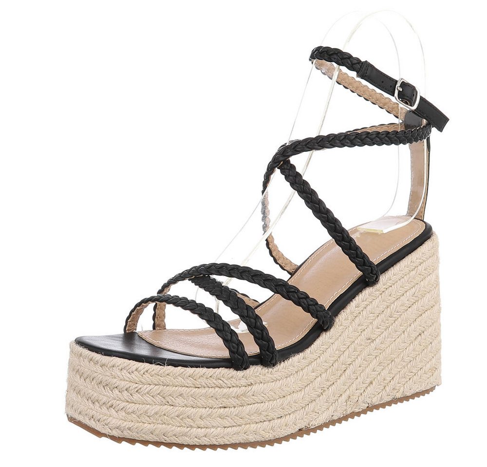 Ital-Design Wedge-Sandalen mit geflochtenen Riemen für Damen Plateausandaletten (89930148) Keilabsatz/Wedge Keilsandaletten in Schwarz