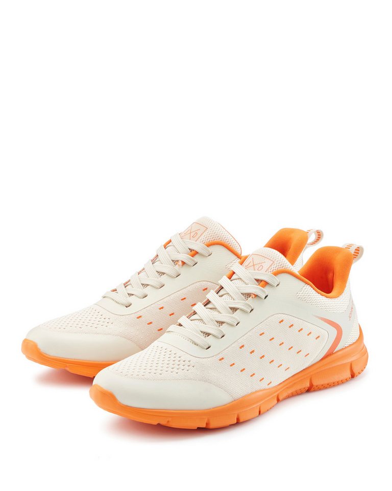 John Devin Schnürschuh, Freizeitschuhe, Schnürhalbschuhe, Halbschuh, Turnschuh Sneaker im sportiven Look mit farbiger Sohle VEGAN (beige/orange)