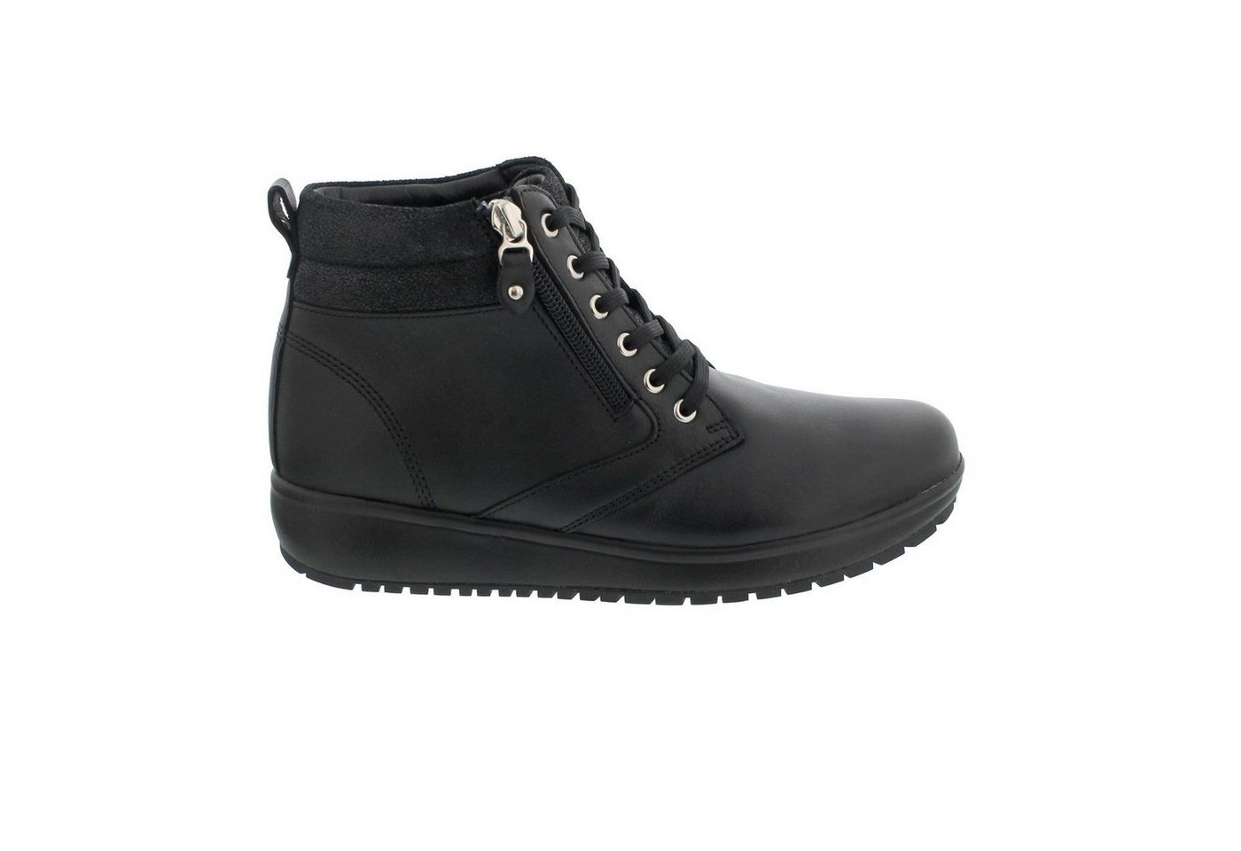 Joya WILMA II Black Boot, Full-Grain Leather /Velour/ Textile, SENSO-S Schnürstiefel