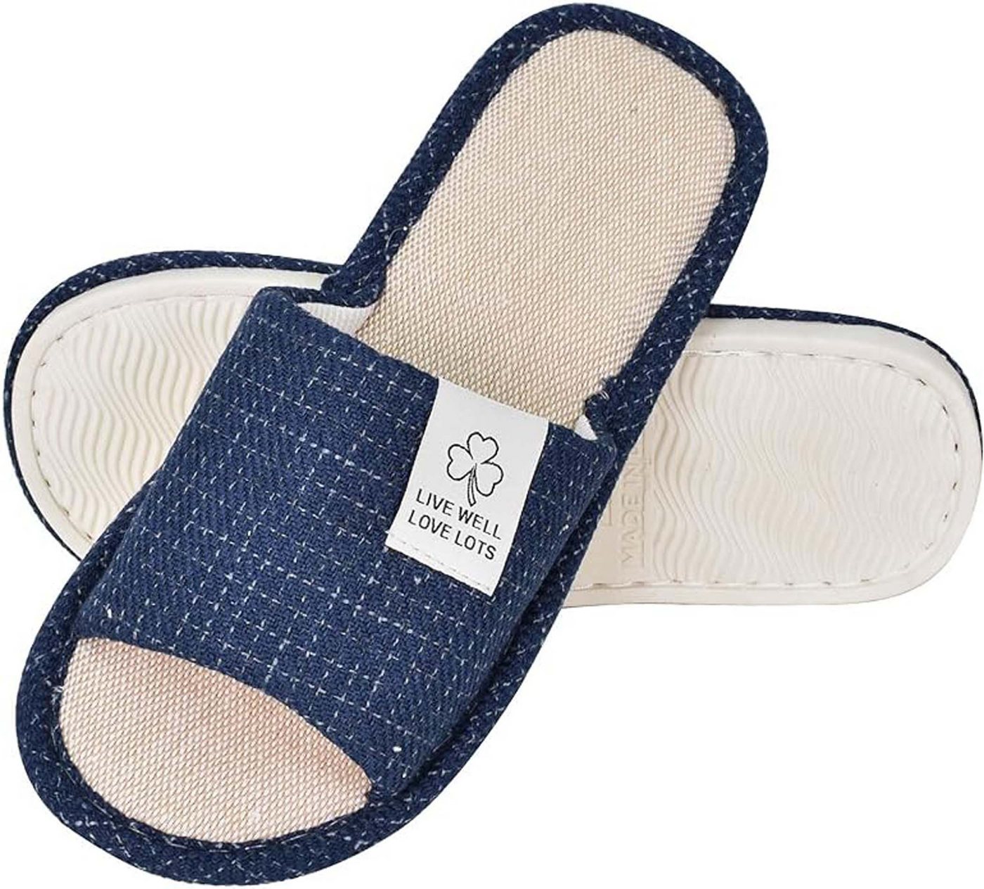 Kaket 1 Paar, aus Baumwolle & Leinen, rutschfest, atmungsaktiv Hausschuh