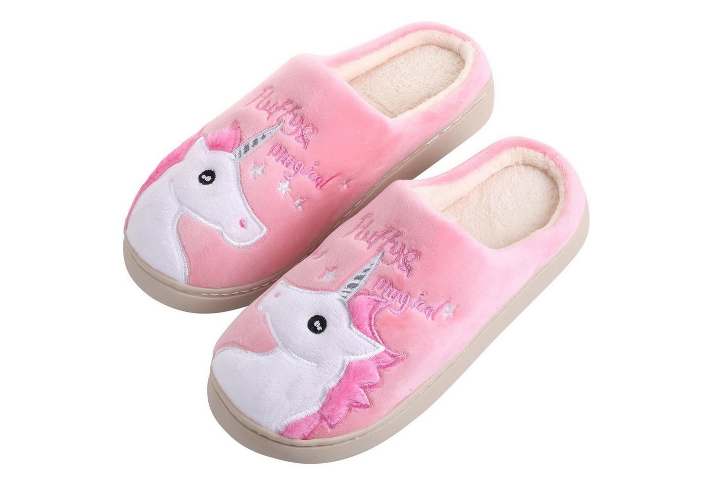 Katara Tier Pantoffeln Gr. 34-41 (Einhorn, Katze, Hase) Plüsch Hausschuhe Hausschuhe, weich, warm, süß, kuschelig, Plüsch Einhorn (Pink)