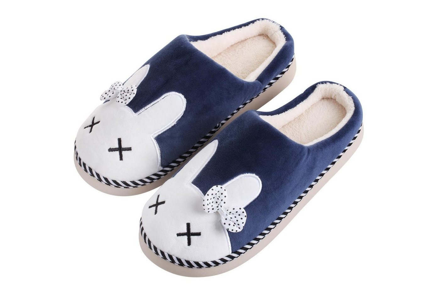 Katara Tier Pantoffeln Gr. 34-41 (Einhorn, Katze, Hase) Plüsch Hausschuhe Hausschuhe, weich, warm, süß, kuschelig, Plüsch Kaninchen (blau)