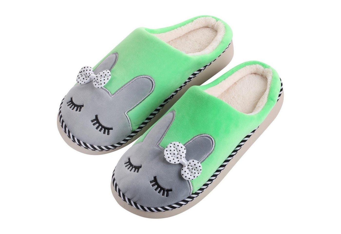 Katara Tier Pantoffeln Gr. 34-41 (Einhorn, Katze, Hase) Plüsch Hausschuhe Hausschuhe, weich, warm, süß, kuschelig, Plüsch Kaninchen (Grün)