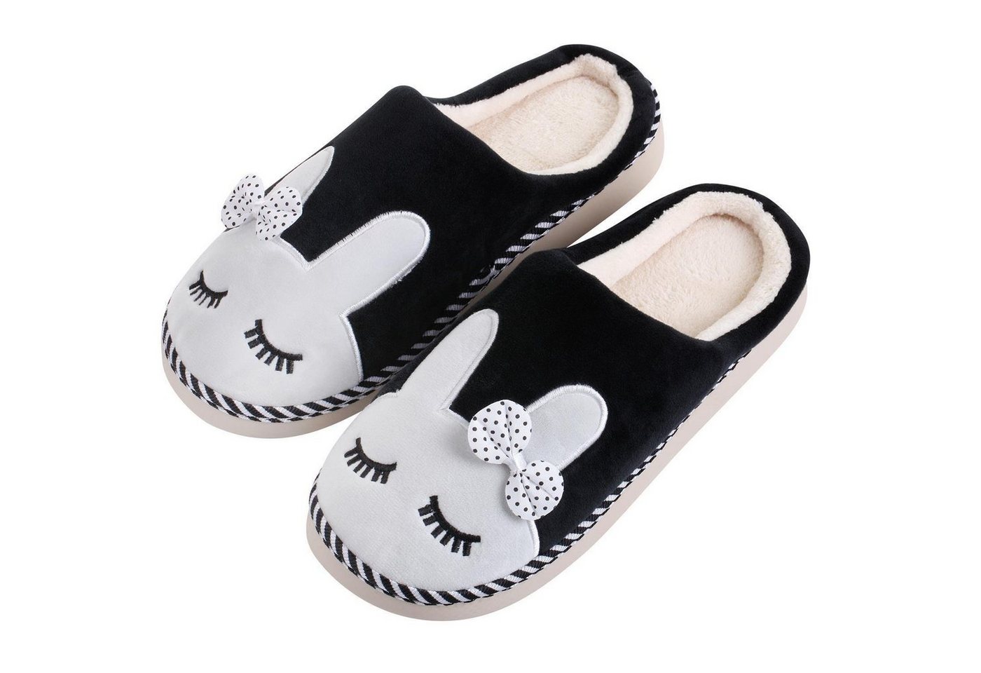 Katara Tier Pantoffeln Gr. 34-41 (Einhorn, Katze, Hase) Plüsch Hausschuhe Hausschuhe, weich, warm, süß, kuschelig, Plüsch Kaninchen (Schwarz)