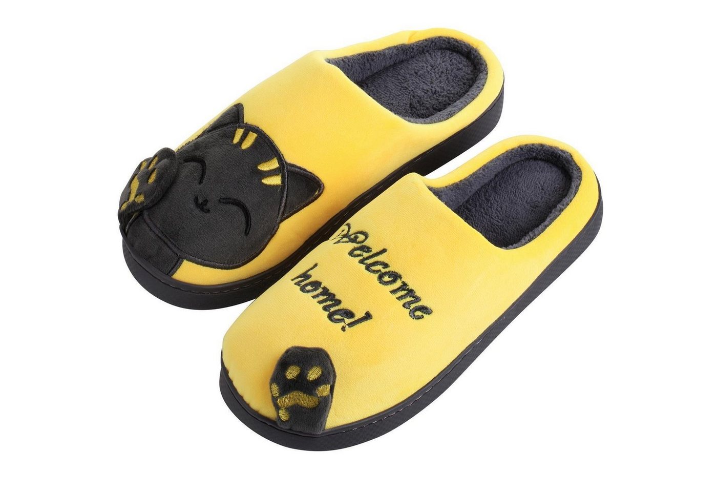 Katara Tier Pantoffeln Gr. 34-41 (Einhorn, Katze, Hase) Plüsch Hausschuhe Hausschuhe, weich, warm, süß, kuschelig, Plüsch Katze (Schwarz-Gelb)