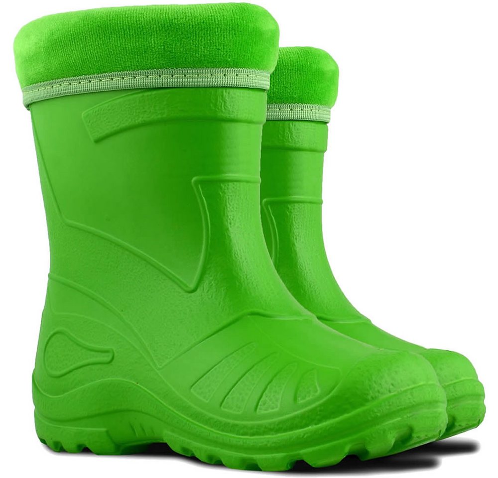 KOLMAX Kinder Gummistiefel gefüttert EVA leicht Thermo Warm bis zu -30°C Gummistiefel wasserdicht (grün)