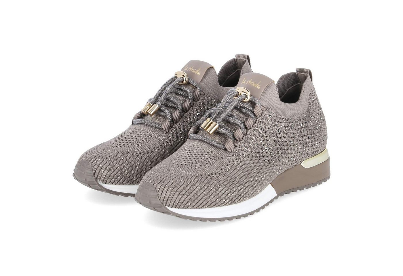 la strada 2400409 4525 Damen Textil & Synthetik taupe Schnürschuh