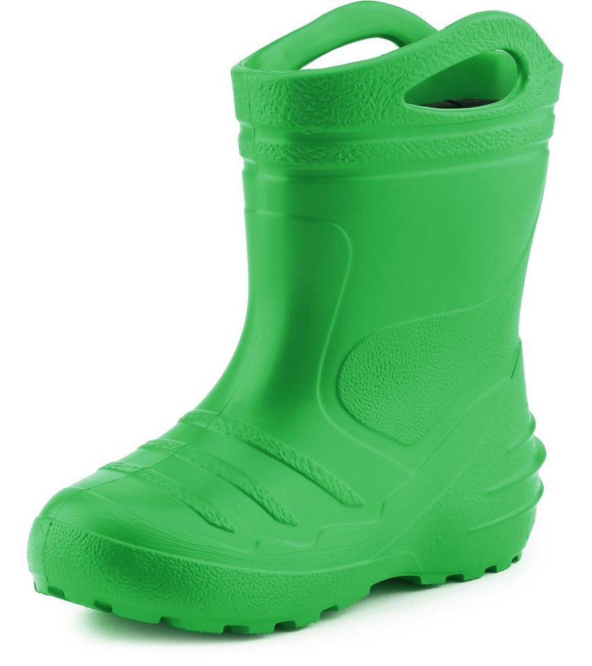 Ladeheid federleichte Regenschuhe Kinder mit Griffen KL051 Gummistiefel mit herausnehmbares Innenfutter (grün)