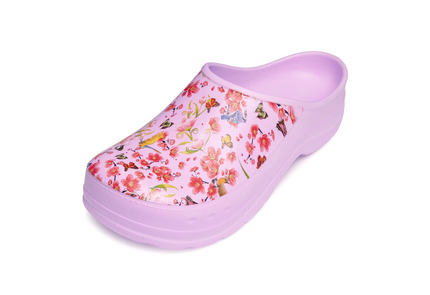 Ladeheid Gartenclogs für Damen Ultraleicht EVA Gemustert Gartenschuhe LA-CA-27 Clog (38 EU, Helllila/Blumen) Wasserdicht & Flexibel