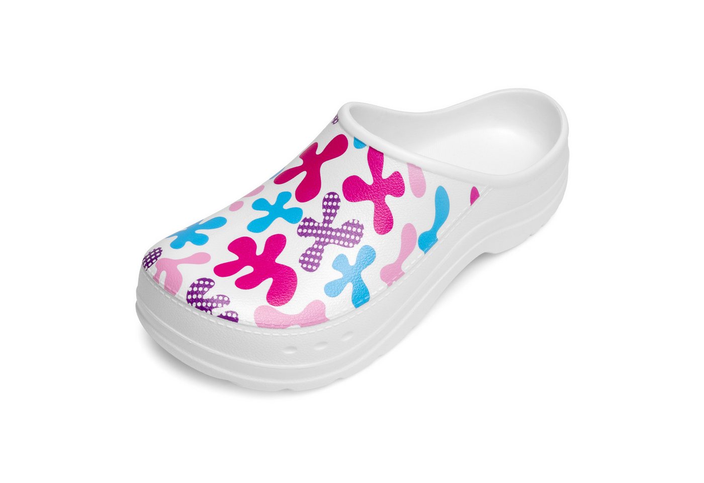 Ladeheid Gartenclogs für Damen Ultraleicht EVA Gemustert Gartenschuhe LA-CA-27 Clog (37 EU, Weiß/Pop-Art) Wasserdicht & Flexibel