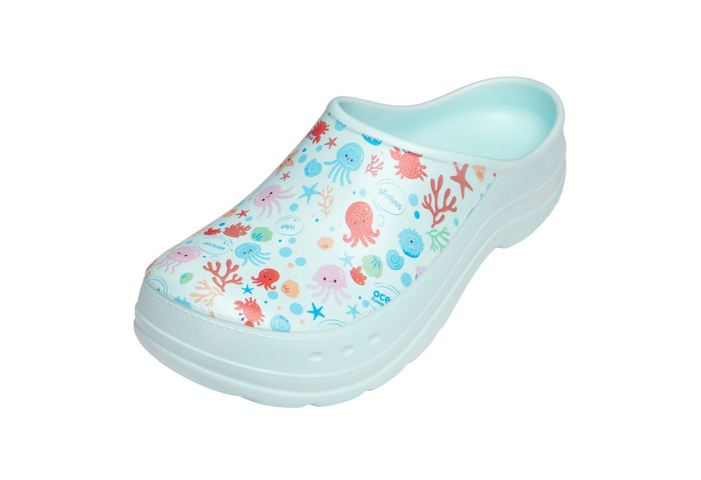 Ladeheid Gartenclogs für Damen Ultraleicht EVA Gemustert Gartenschuhe LA-CA-27 Clog (38 EU, Aquablau/Meeresmotiv) Wasserdicht & Flexibel