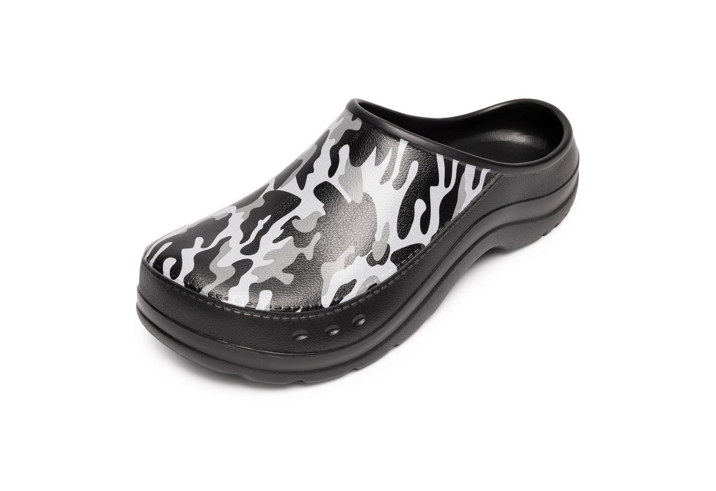 Ladeheid Gartenclogs für Herren Ultraleicht EVA Gartenschuhe LA-CA-26 Clog (41 EU, Schwarz/Weiß Tarnmuster) Wasserdicht & Flexibel (schwarz/weiß)