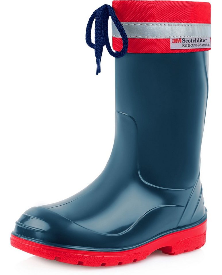 Ladeheid lange Regenschuhe für Mädchen und Jungen LA-972 Gummistiefel Kinder mit Stulpe zum Schnüren (blau/rot)